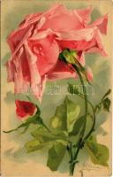 1914 Flower art postcard, rose. litho s: C. Klein (EK)