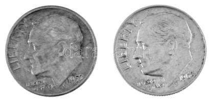 Amerikai Egyesült Államok 1957-1964. 1d Ag &quot;Roosevelt&quot; (2xklf) T:AU,XF USA 1957-1964. Dime Ag &quot;Roosevelt&quot; (2xdiff) C:AU,XF Krause KM#195