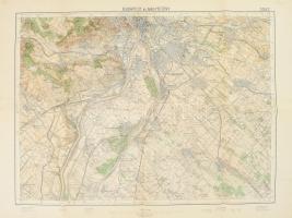 1934 Budapest és Nagytétény környékének térképe, 1 : 75.000, M. Kir. Állami Térképészet, kis foltokkal, sérülésekkel, 47x63 cm