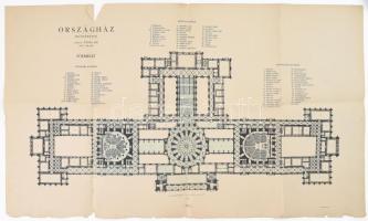 1913 Országház Budapesten, a Parlament épületének alaprajza, 1 : 400, Bp., Károlyi György-ny., hajtva, sérülésekkel, 44,5x76 cm