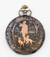 Pallas ezüst (Ag) tokos óra, niellós díszítéssel, működik, másodperc segédkörrel, számlapon kis repe...