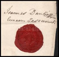 1853 Pásztó, Dankó János plábános által aláír anyakönyvi kivonat viaszpecséttel, szignettával