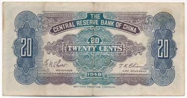 Kína / Japán megszállás 1940. 20c "Central Reserve Bank" T:F
China / Japanese occupation ...