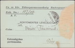 1917 Portómentes levelezőlap fogolytáborból &quot;KENYÉRMEZŐMAJOR&quot; -Pécs