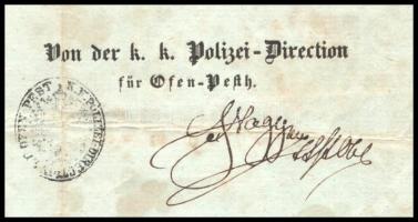 1858 Pest, a pest-budai rendőrigazgatóság által kiállított német nyelvű igazolvány, aláírásokkal, &q...
