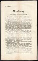1855 Ofen, Verordnung wegen Heiligung der Sonn- und Feiertage. / Buda, a vasárnapok és ünnepnapok megszentelésére vonatkozó szabályozások, német nyelven, 3 p.