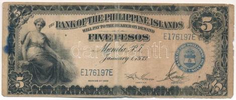 Fülöp-szigetek 1933. 5P T:F foltos Philippines 1933. 5 Pesos C:F spotted Krause P# 22a