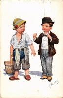 1918 Children art postcard. B.K.W.I. 781-4. s: K. Feiertag (kis szakadás / small tear)