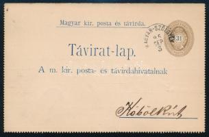 1885 31kr díjjegyes távirati lap &quot;MAGYAR-SZŐLGYÉN&quot; - Köbölkút