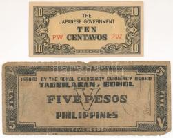 Fülöp-szigetek / Bohol 1942. 5P + Fülöp-szigetek / Japán megszállás DN (1942) 10c T:VG ,AU Philippines / Bohol 1942. 5 Pesos + Philippines / Japanese Occupation ND (1942) 10 Centavos C:VG,AU