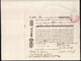 1851 Buda, 6kr szignettás irat, benne 600 pengő forintról kiállított kötvény