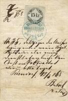 1868 Igazolási jegy 15 kr okmánybélyeggel