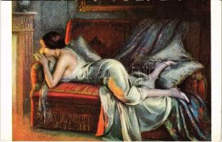 Songeuse / Dreamer. Erotic lady art postcard. Salon de Paris 1302. s: D. Enjolras