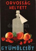 Orvosság helyett gyümölcsöt! Magyar egészségügyi propaganda, C-vitamin táblázat a hátoldalon / Hungarian health campaign propaganda, Vitamin C chart (EK)