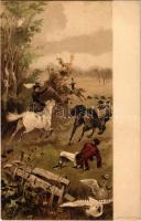 Hunting art postcard with dogs and horses. Serie 736. No. 2. litho s: Heyer