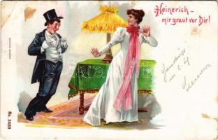 1899 (Vorläufer) Heinerich - mir graut vor Dir! / marriage humour, drunk husband. litho (EB)