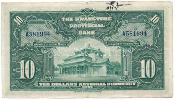 Kína 1931. 10$ "Kwangtung Provincial Bank" T:F erős papír
China 1931. 10 Dollars "Kw...