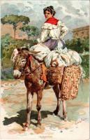 A lavannara (La lavandais) / Italian folklore art postcard, washerwoman s: Adella Valle (EK)