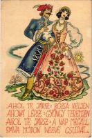 Ahol te jársz, rózsa keljen... Magyar folklór művészlap / Hungarian folklore art postcard