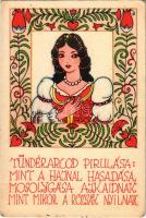 Tündérarcod pirulása... Magyar folklór művészlap / Hungarian folklore art postcard (EK)