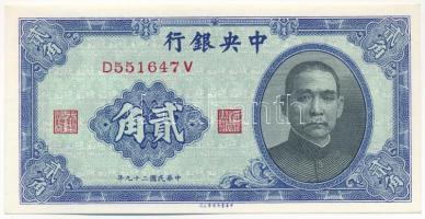 Kína 1940. 20c "Central Bank of China" T:UNC China 1940. 20 Cents "Central Bank of China" C:UNC Krause P#227