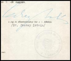 1947 Pécs, az Erzsébet Tudományegyetem jog- és államtudományi kara által kiállított szigorlati bizon...