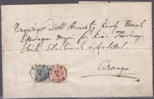 1852 9kr + 3kr HP szép szélekkel 2. zónás, 2. súlyfokozatú távolsági levélen teljes tartalommal, ritka bérmentesítés! / on cover with full content, rare franking! &quot;RAAB&quot; - &quot;GRAN&quot; Signed: Ferchenbauer