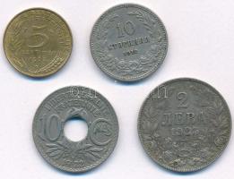 Bulgária 1912. 10S Cu-Ni + 1925. 2L Cu-Ni + Franciaország 1968. 5C Cu-Al-Ni + 1922. 10C Cu-Ni T:XF p...