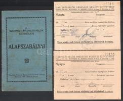 1935-1943 A Budapesti Házfelügyelők Egyesülete alapszabályai, egyben tagsági igazolvány + Házfelügyelők Országos Nemzeti Szövetsége által kiállított 2 db nyugta