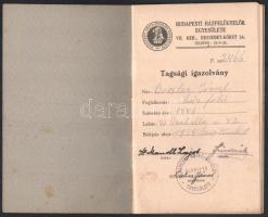 1935-1943 A Budapesti Házfelügyelők Egyesülete alapszabályai, egyben tagsági igazolvány + Házfelügye...