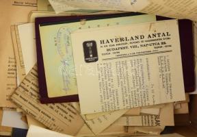 Vegyes papírrégiség tétel: régi okmányok, iratok, fotók, reklámnyomtatványok, bankjegyek, képeslapok...