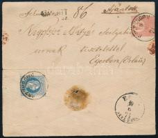 1871. jun. 9 1867 5kr + Kőnyomat 5kr (levélbontásnál 2-3 mm levágva) távolsági ajánlott levélen "ESZTERGOM" - "EGER HEVESBEN" (750.000)