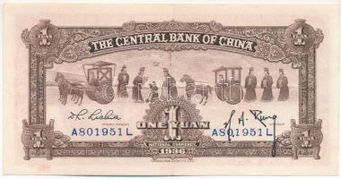 Kína 1936. 1Y "Central Bank of China" T:F szép papír China 1936. 1 Yuan "Central Bank...