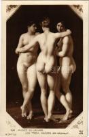 Les trois Graces. Musée du Louvre. A. N. Paris / Erotic nude lady art postcard s: Régnault