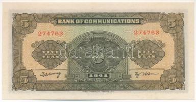 Kína 1941. 5Y "Bank of Communications" T:UNC
China 1941. 5 Yuan "Bank of Communicati...
