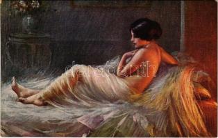 Apres la sieste / After the siesta. Erotic nude lady art postcard. Salon de Paris 1186. s: D. Enjolras