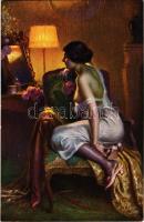 Coquetterie / Coquetry. Erotic nude lady art postcard. Salon de Paris 1182. s: D. Enjolras