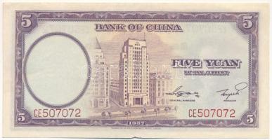 Kína 1937. 5Y "Bank of China" T:VF hajtatlan, kis anyaghiány
China 1937. 5 Yuan "Ban...