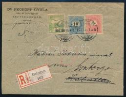 1900 5kr + 10kr + 5f vegyes bérmentesítés ajánlott levélen &quot;ESZTERGOM&quot; - Lábatlan, visszaküldve