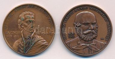 Gáti Gábor (1937-) 1989. "A MÉE XIX. Vándorgyűlése Sátoraljaújhely - Széphalom / Kazinczy Ferenc 1759-1831" bronz emlékérem (42,5mm) + Fritz Mihály (1947-) 2002. "MÉE Baja - 32. Vándorgyűlés / Czirfusz Ferenc a Bajai Tanítóképző alapítója" bronz emlékérem (42,5mm) T:AU, XF patina Adamo SU1