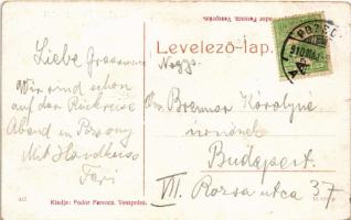 1910 Veszprém, Városháza, Otthon kávéház, Balog József fodrász, Ifj. Deutsch Izidor és Steiner J. Je...