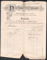 1886 Honi Iparművészeti Vállalat Morzsányi József tagja és képviselője számla, Morzsányi József aláírásával, szakadt.