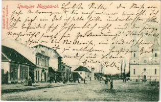 1900 Naszód, Nasaud; Fő tér, templom / main square, church (EK)