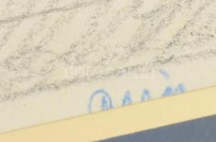 Aczél Ilona (1929-2000): Társaság (Falikép-terv). Ceruza, papír, jelzett. Üvegezett keretben. 11x16 ...