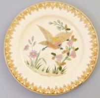 Zsolnay tál - veréb alakjával. cca 1880, mázas keménycserép, mázrepedéssel, hátoldalán sérüléssel. Jelzett: kobaltkék családi pecsét, d: 25 cm