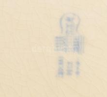 Zsolnay tál - veréb alakjával. cca 1880, mázas keménycserép, mázrepedéssel, hátoldalán sérüléssel. J...