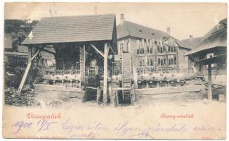 1900 Verespatak, Goldbach, Rosia Montana; Arany zúzdák a bányában. Dunky fivérek kiadása / gold mine (felszíni sérülés / surface damage)
