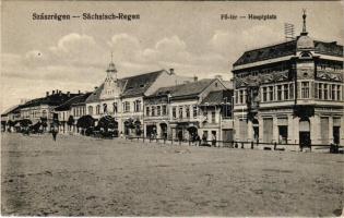 Szászrégen, Sächsisch-Regen, Reghin; Fő tér, Haimann Lázár és Deutsch és Haimann Arnold, Carl Kasper, Heinrich Graef és Jakab üzlete / main square, shops