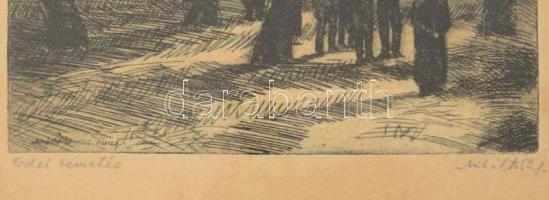 Miháltz Pál (1899-1988): Erdei temetés, Kőszeg, 1926. Rézkarc, papír, jelzett. Üvegezett fakeretben....