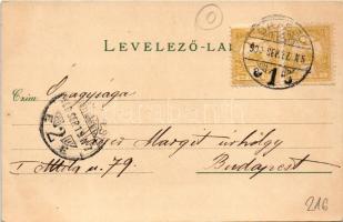 1900 Brassó, Kronstadt, Brasov; Marktplatz / Piactér, üzletek. Hiemesch kiadása, Louis Glaser Auto-C...